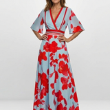 Corinne | V-Ausschnitt Kurzarm Blumenkleid
