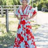 Corinne | V-Ausschnitt Kurzarm Blumenkleid