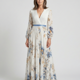 Lavinia | Maxikleid mit langen Ärmeln und V-Ausschnitt im Blumenmuster