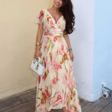 Elara | V-Ausschnitt Kurzarm Blumenkleid