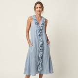 Vicky | Rüschenshirt V-Ausschnitt Ärmelloses Maxikleid