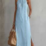 Jimena | Entspanntes besticktes Midi-Kleid mit Mandarin-Kragen
