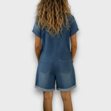 Sofía | Kurze Vintage-Latzhose aus Baumwolle im Denim-Look