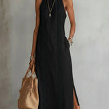Jimena | Entspanntes besticktes Midi-Kleid mit Mandarin-Kragen