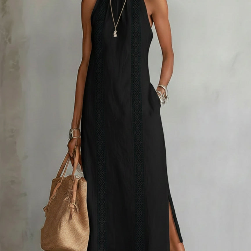 Jimena | Entspanntes besticktes Midi-Kleid mit Mandarin-Kragen