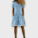 Sofía | Kurze Vintage-Latzhose aus Baumwolle im Denim-Look