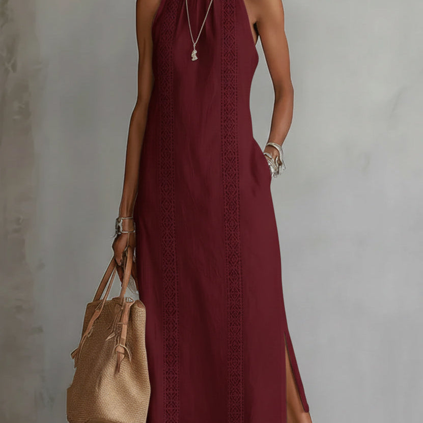 Jimena | Midi-Kleid aus Leinen mit Koreanischem Kragen