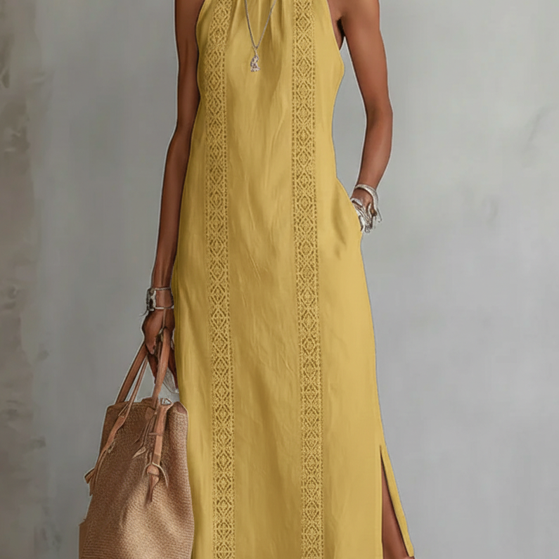 Jimena | Midi-Kleid aus Leinen mit Koreanischem Kragen