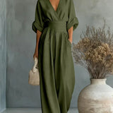 Maja | Eleganter V-Ausschnitt Hochtaillierter Jumpsuit