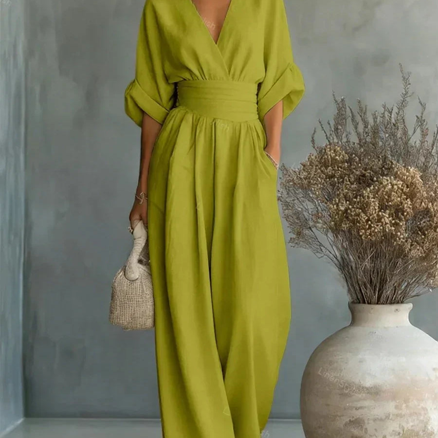 Maja | Eleganter V-Ausschnitt Hochtaillierter Jumpsuit